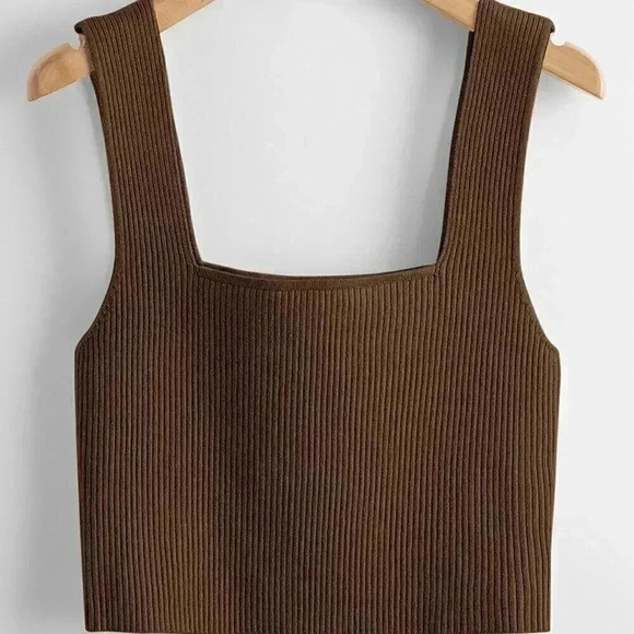 Coffee Brown Casual Women's Solid Ribbed Knit Top - Picture 2 of 4